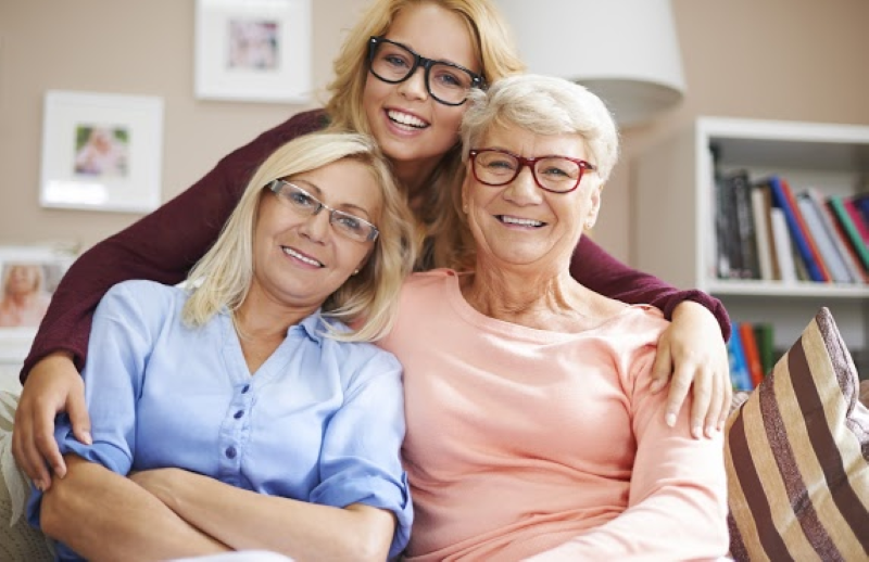 3 generations of women all wearing glasses